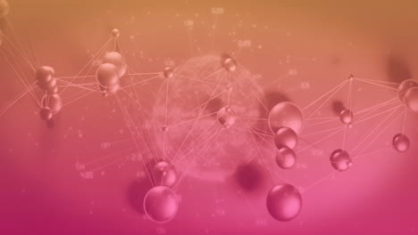 animation of network of connections with globe on pink background