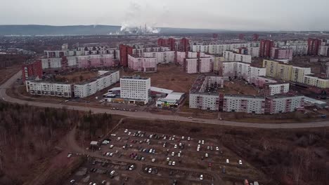 bratsk city a large industrial center in russia and eastern siberia, aerial shot