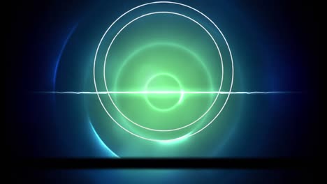 Animation-of-tape-reel-and-glowing-circles-in-blue-space