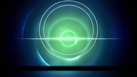 animación de un carrete de cinta y círculos brillantes en el espacio azul