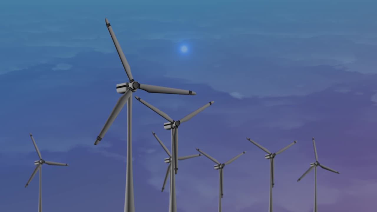 풍력 터빈 농장, 풍력 공장 프로펠러는 풍력 루프 애니메이션 배경에서 회전합니다.