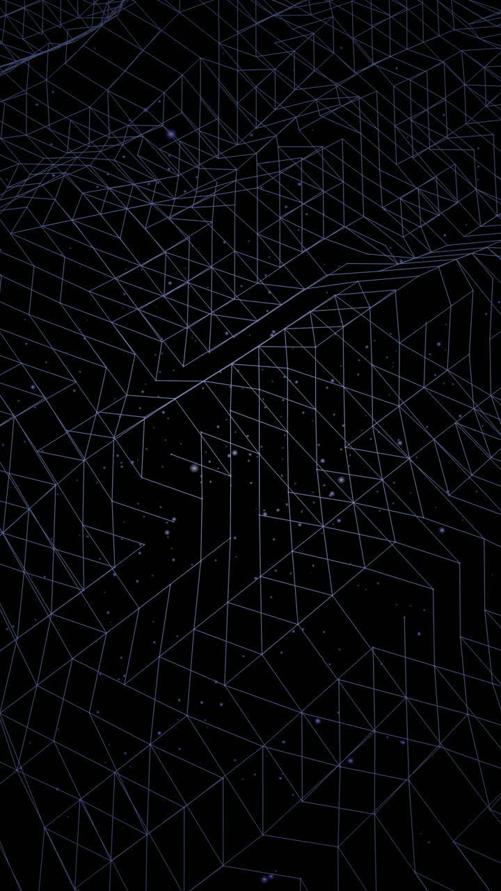 Low poly mesh landscape extends through cosmic environment. Futuristic technology background suited for simulation, data, and virtual worlds