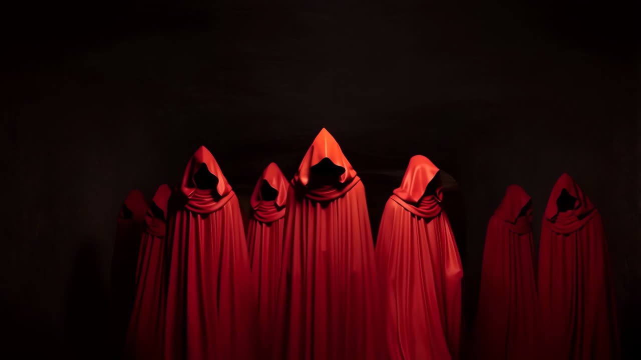 Group of hooded figures in red robes