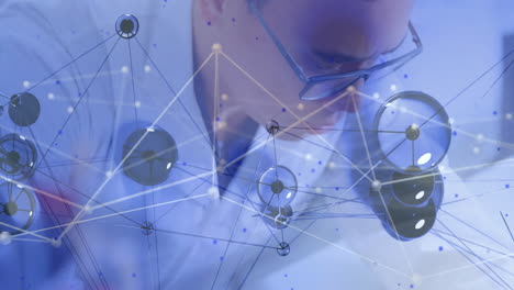 processing data and network connections animation over scientist working in laboratory