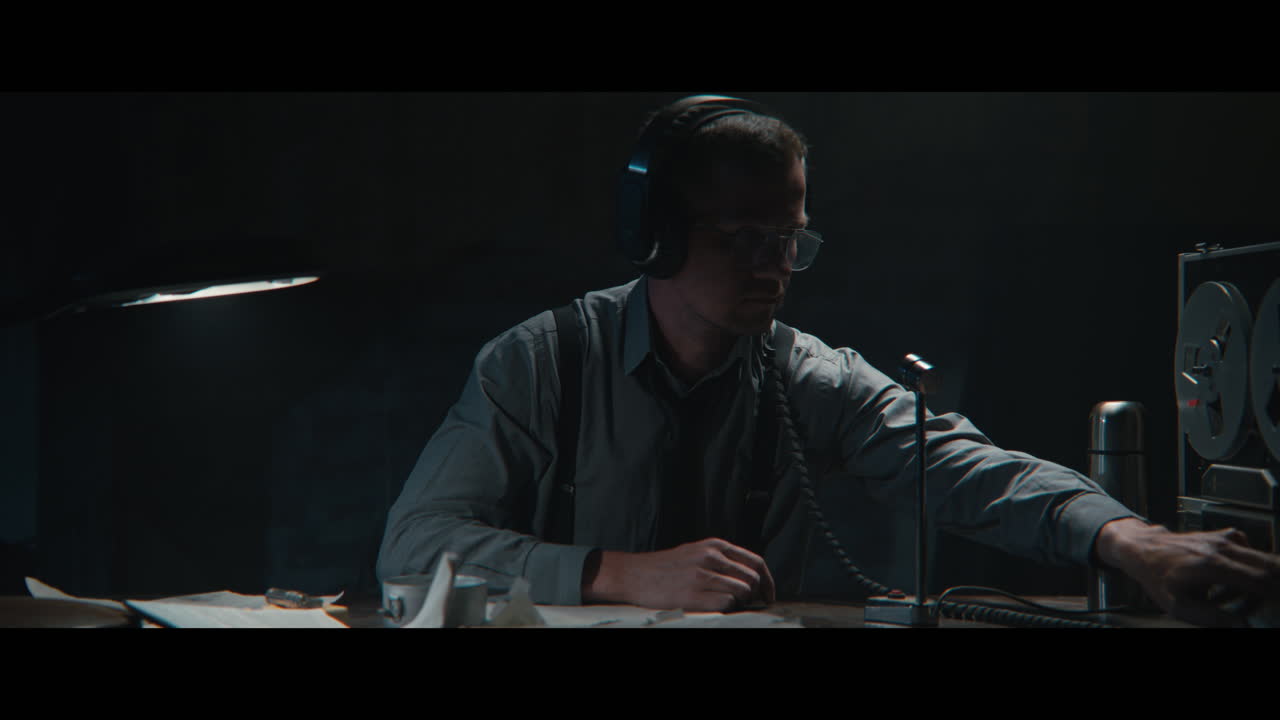 An intelligence officer is working at the wiretap station