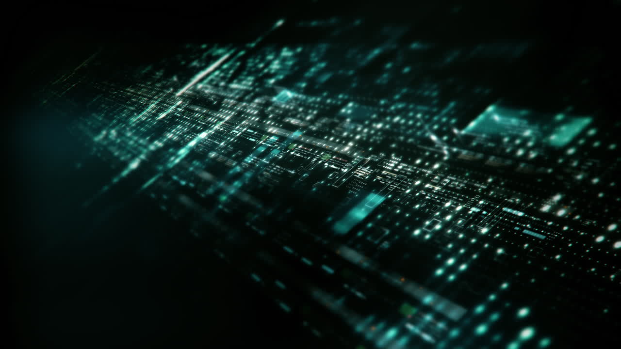 Futuristic data matrix simulation featuring metaverse-inspired elements, an information network, and hi-tech digital data telemetry with encrypted numbers. A dynamic background for computer display