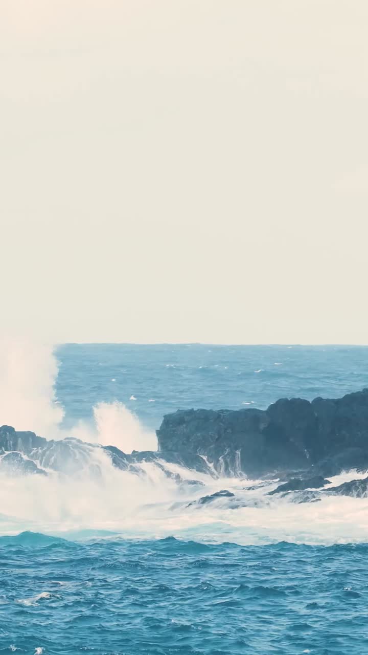 Powerful Ocean Waves Crashing Against Rocky Coastline