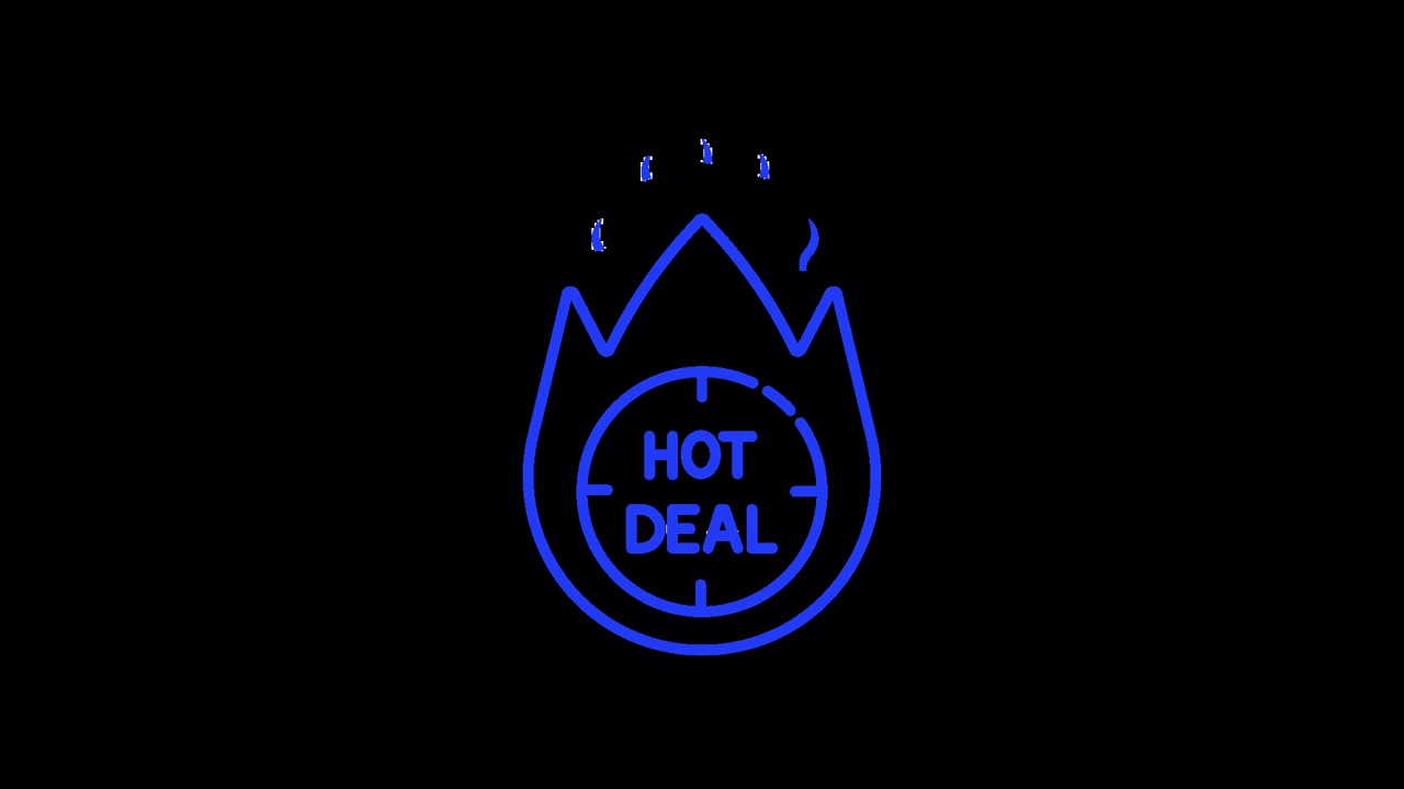 Animeret Blå Neon Hot Deal-ikon med Flamme