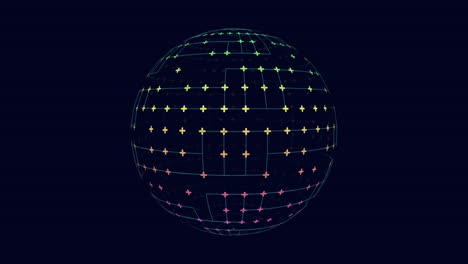 Esfera-Geométrica-Futurista-Con-Cruces-De-Neón-En-Degradado-Negro