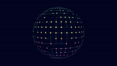 esfera geométrica futurista con cruces de neón en gradiente negro
