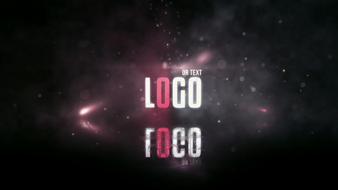 Modello di rivelazione logo cinematografico con effetti particellari e riflesso.