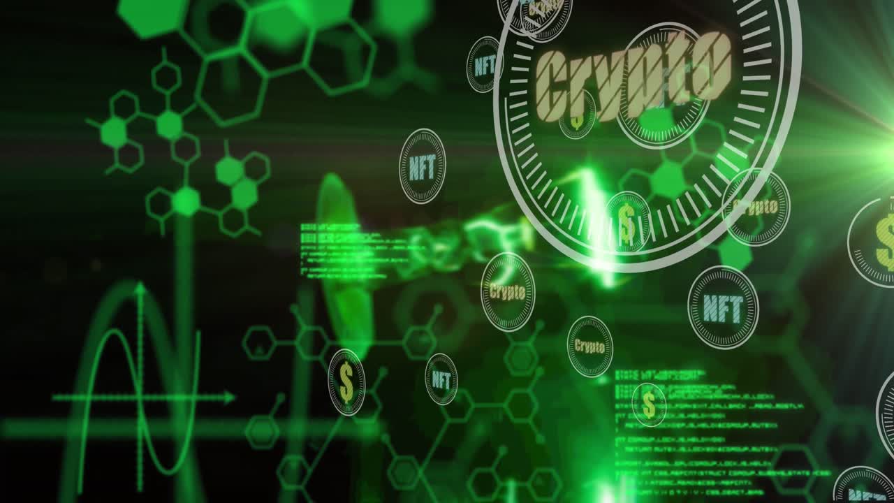 과학 데이터, 암호화 및 그래프의 애니메이션 검은 바탕에