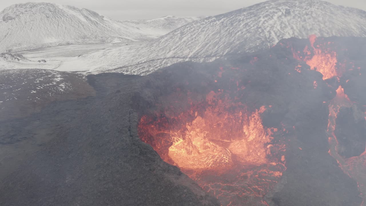Volcanic Eruption in a Snowy Landscape