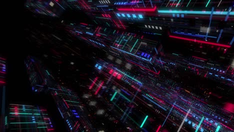 volando sobre un fondo de movimiento abstracto, una placa de circuitos futurista, una placa base digital.