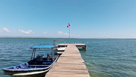 Wooden-Boardwalk-At-San-Lorenzo-Bay-In-The-Tropicals-Of-Los-Haitises-National-Park,-Dominican-Republic