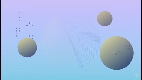 animación de esferas y formas sobre fondo violeta y azul pastel