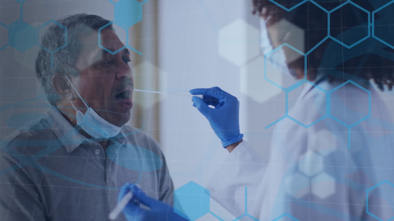 animación de formas sobre diversos médicos y pacientes que toman muestras de prueba