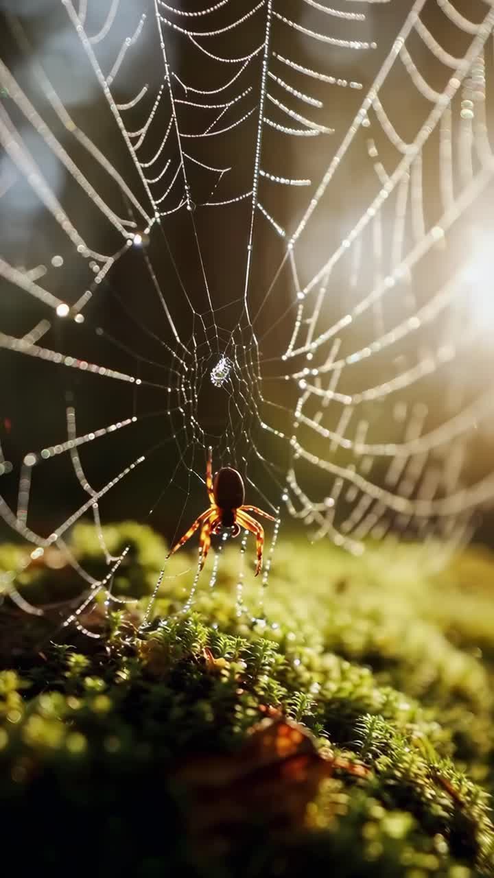 Nærbildevideo av sopp i en solfylt skog, som fanger en rolig og naturlig atmosfære