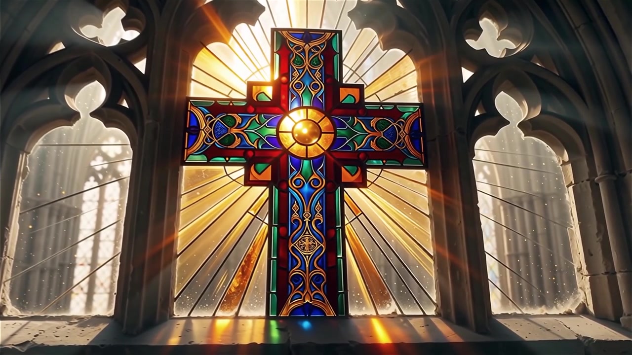 Croce Cristiana Luce Celestiale Sfondo per il Culto.