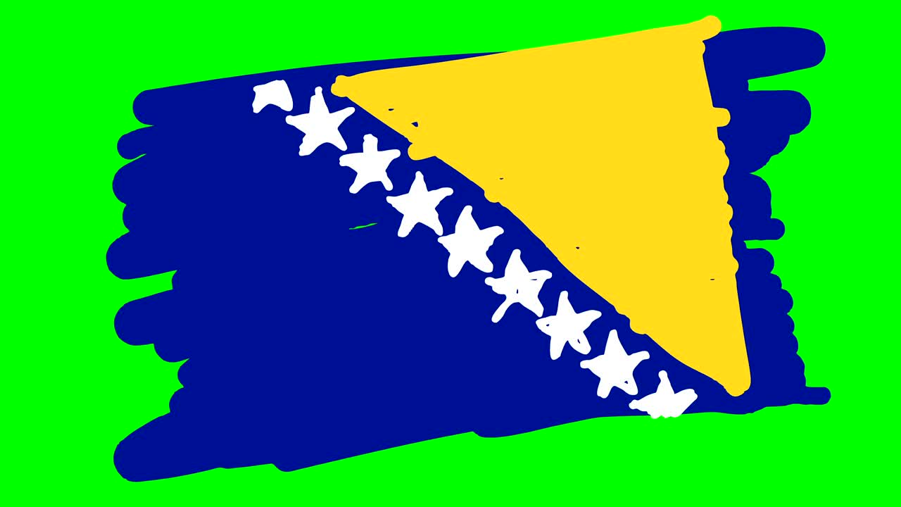 Bosnia And Herzegoniva flag drawing on green screen isolated whiteboard