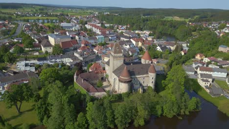 amazing aerial top view flight austria heidenreichstein castle in europe, summer of 2023