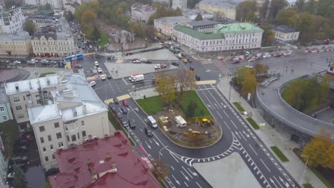 cityscape aerial view with construction and traffic