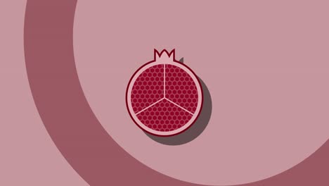 animated fruit symbol of pomegranate on a maroon background. seamless loop food animation with simple stylish repeated elements