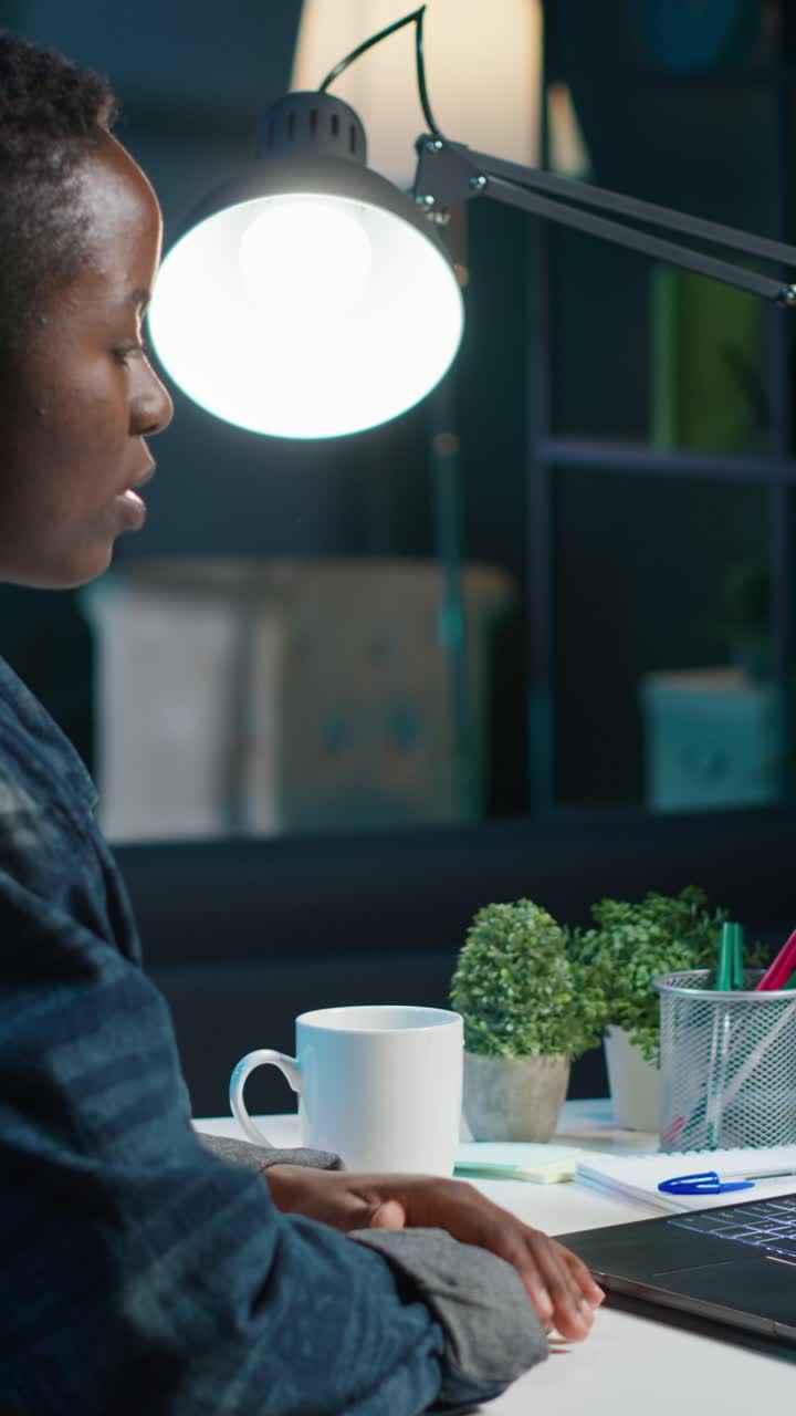 Vertical video Remote employee calls managers remotely using internet videocall