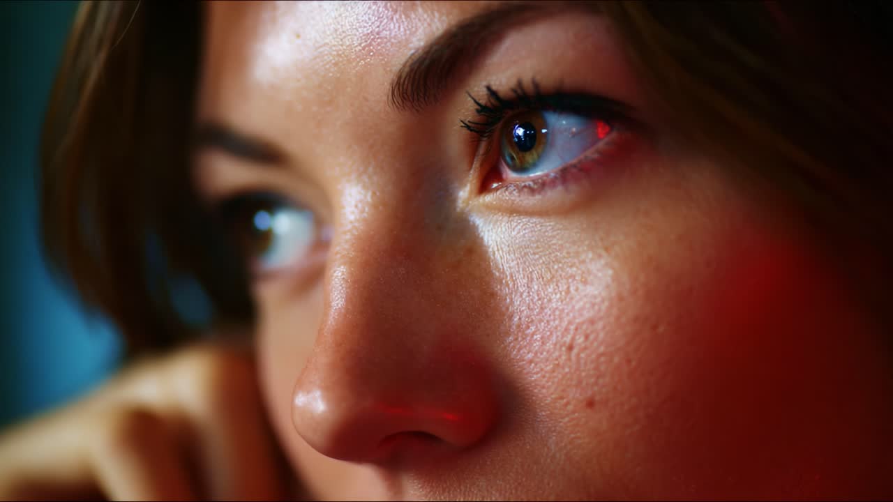A Close-Up Examination of Emotion and Expression: An Intimate Portrait Capturing the Intricate Details of Eyes and Skin Texture, Reflecting Deeper Thoughts and Underlying Feelings in an Engaging Way