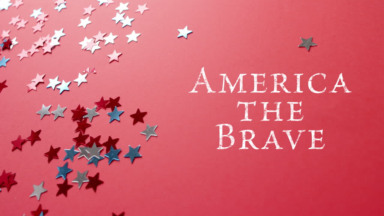 animación de américa el texto valiente y estrellas sobre fondo rojo.