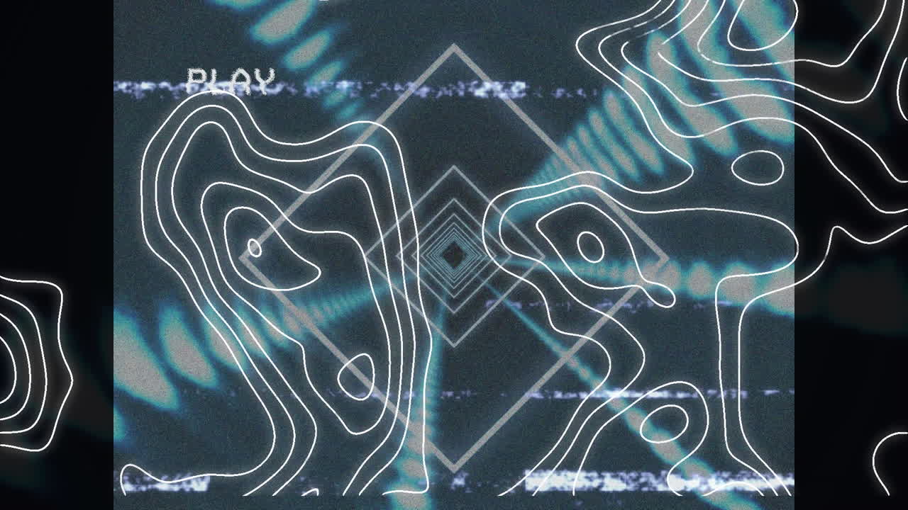 검은 배경에 반 ⁇ 이는 파란색 터널에 대한 지형에 대한 vhs 오류 효과