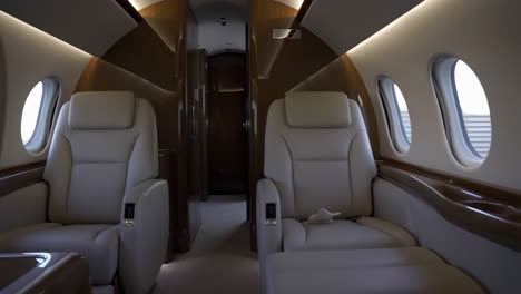 luxurious interior of an empty private jet cabin