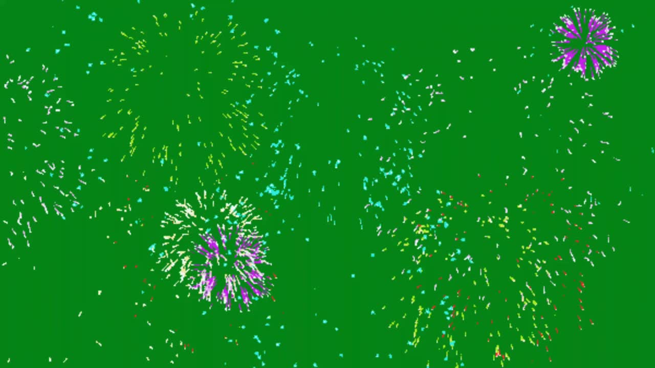 gráficos de movimiento de fuegos artificiales con fondo de pantalla verde