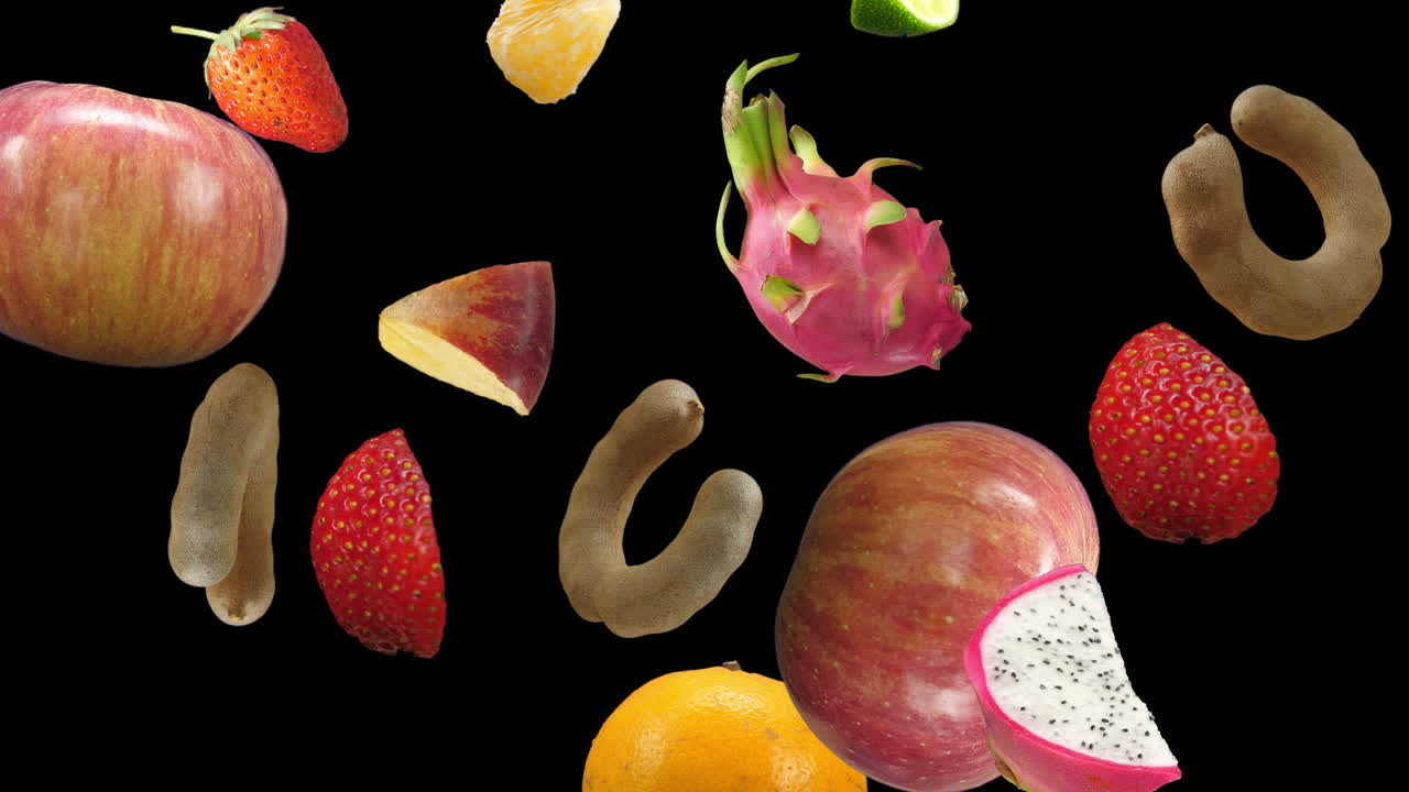 Fruits Fall Down With Alpha Channel