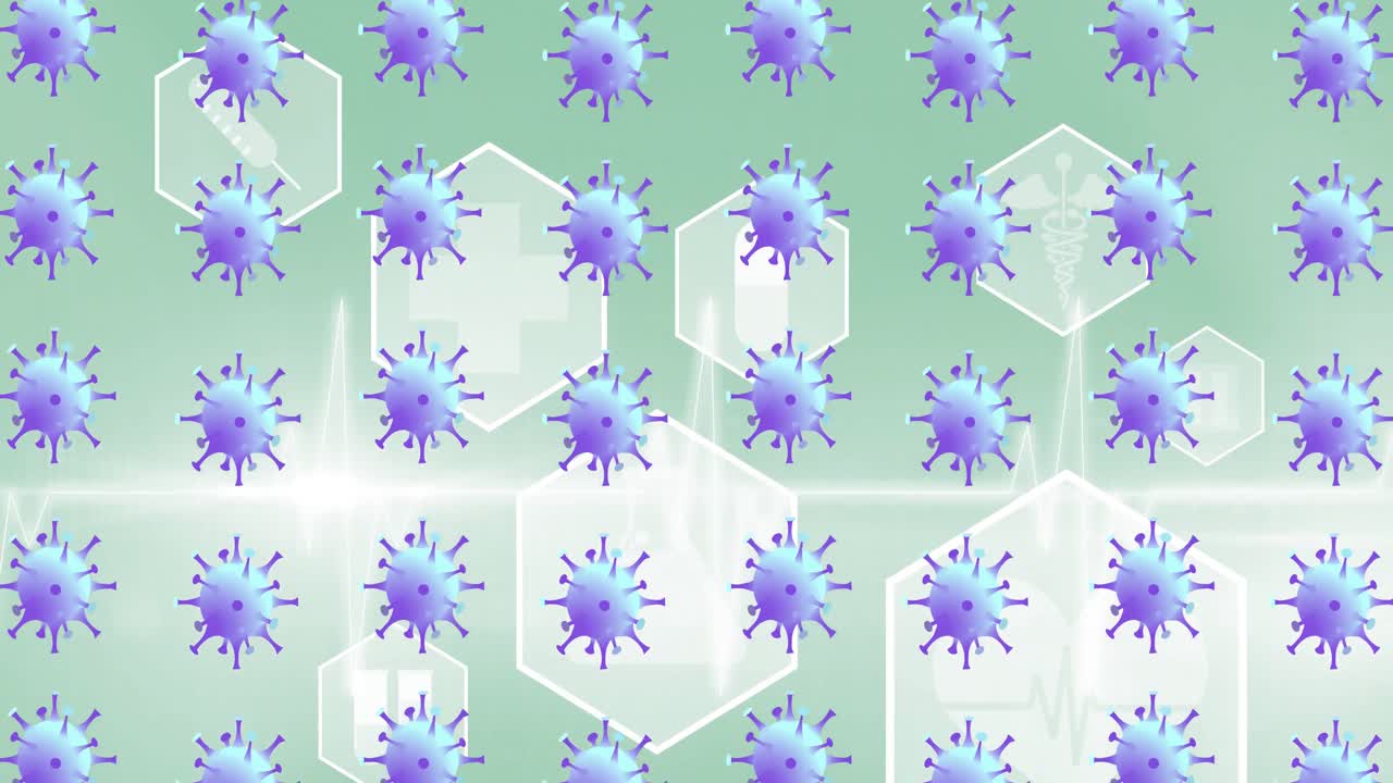 Animazione di cellule virali su icone mediche