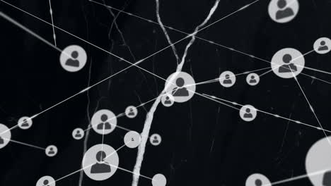 animation of connected user icons with network lines on dark background