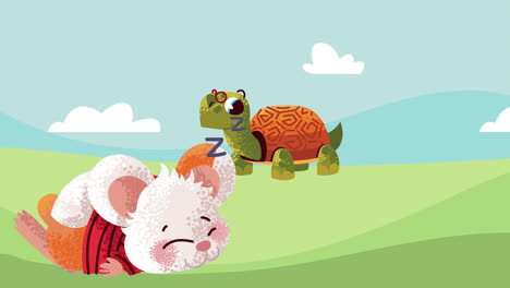 funny turtle and hamster characters animation