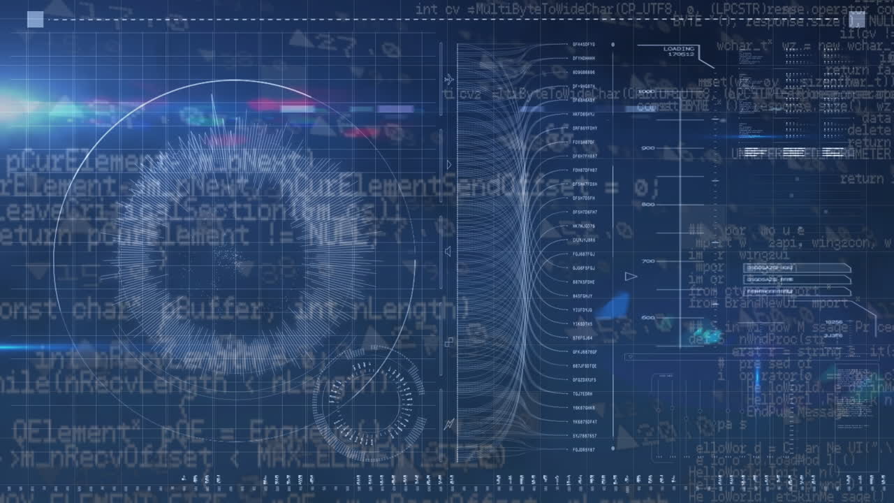 Animation of diverse data processing on blue screen