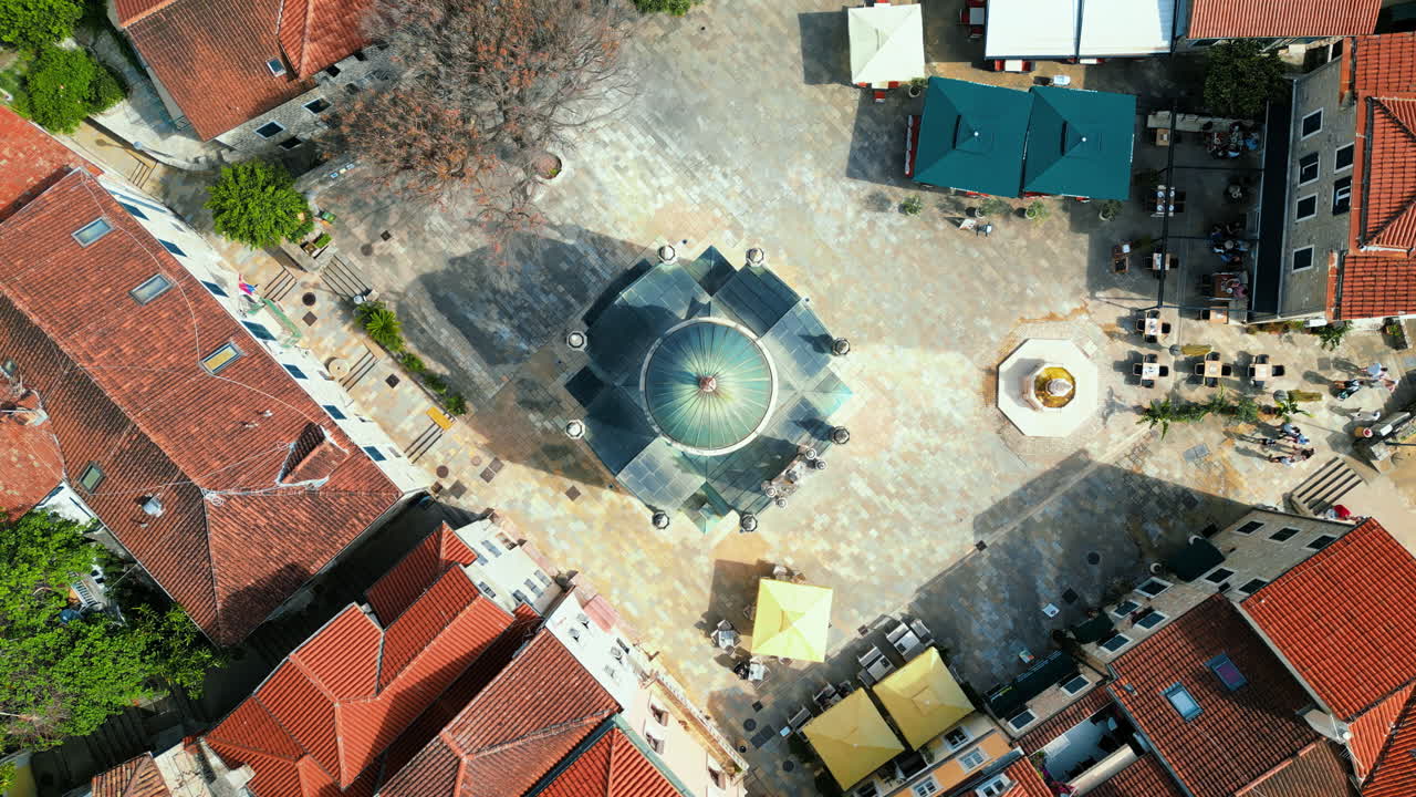 Aerial, drone view of buildings in Montenegro, in daylight