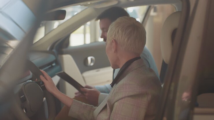 Cliente che prova un'auto in showroom