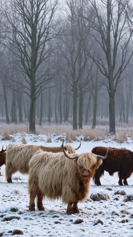 highland cattle in a snowy winter landscape