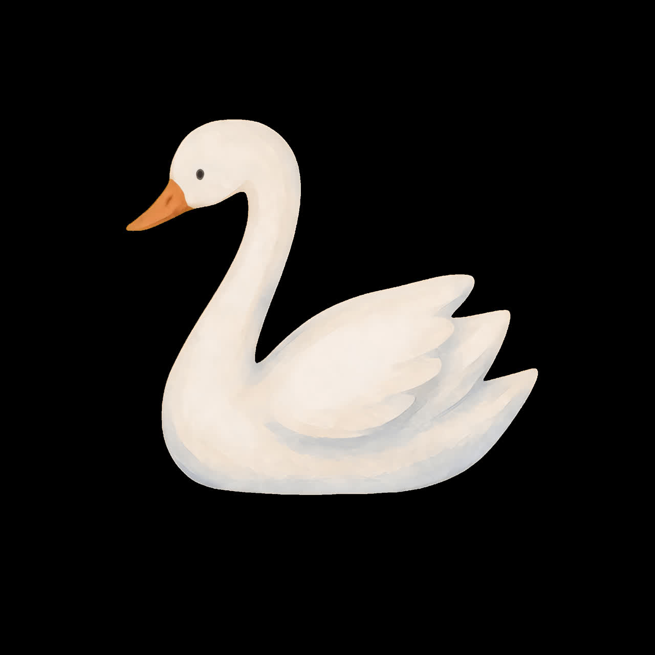 Elegant swan illustration animation isolated asset, transparent 4K video, alpha channel, ProRes 4444