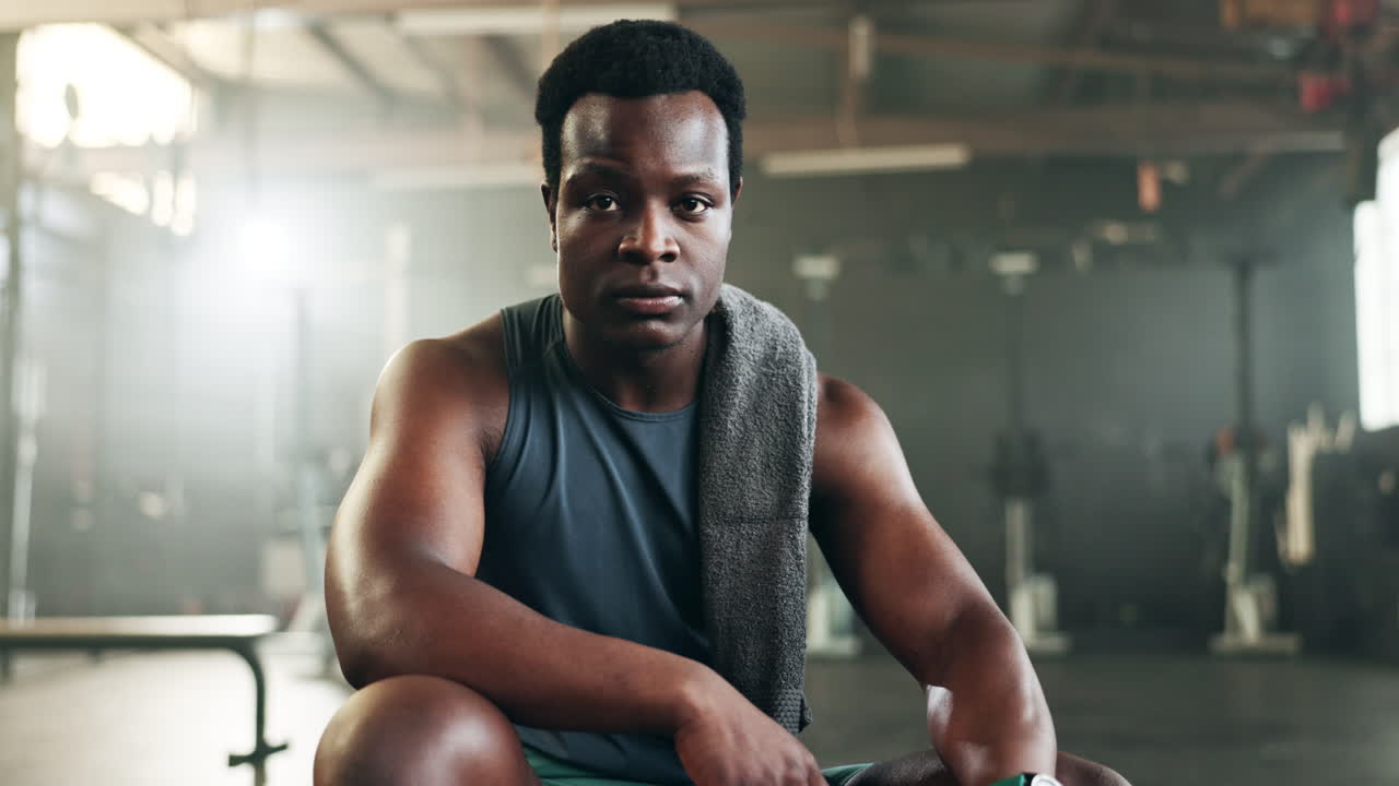 Face, gym and black man with fitness