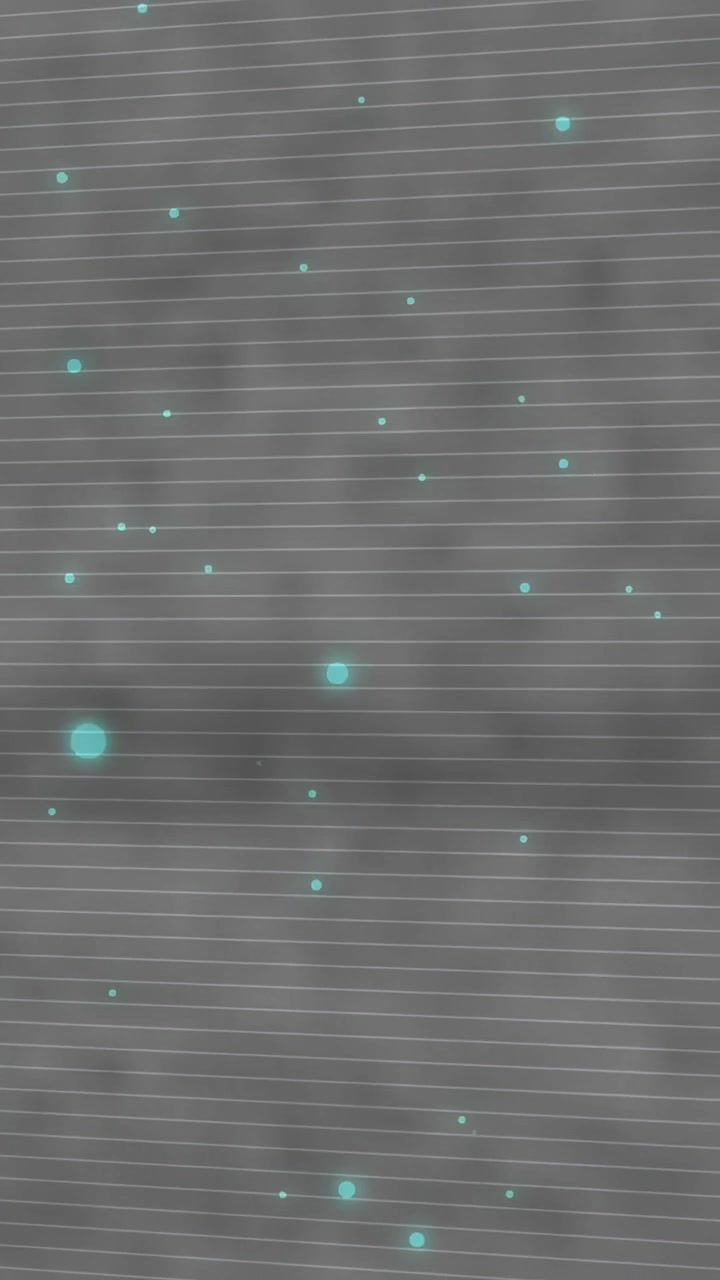Vertical video: Ruled gray panel showing teal dots drifting, top dark area emerging, forming stars