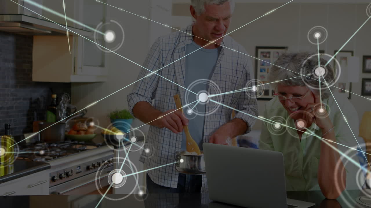animación de la red de conexiones sobre la pareja caucásica senior