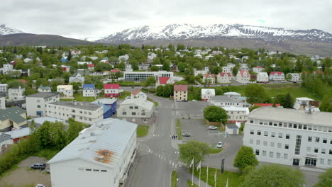 flight across city of akureyri - iceland