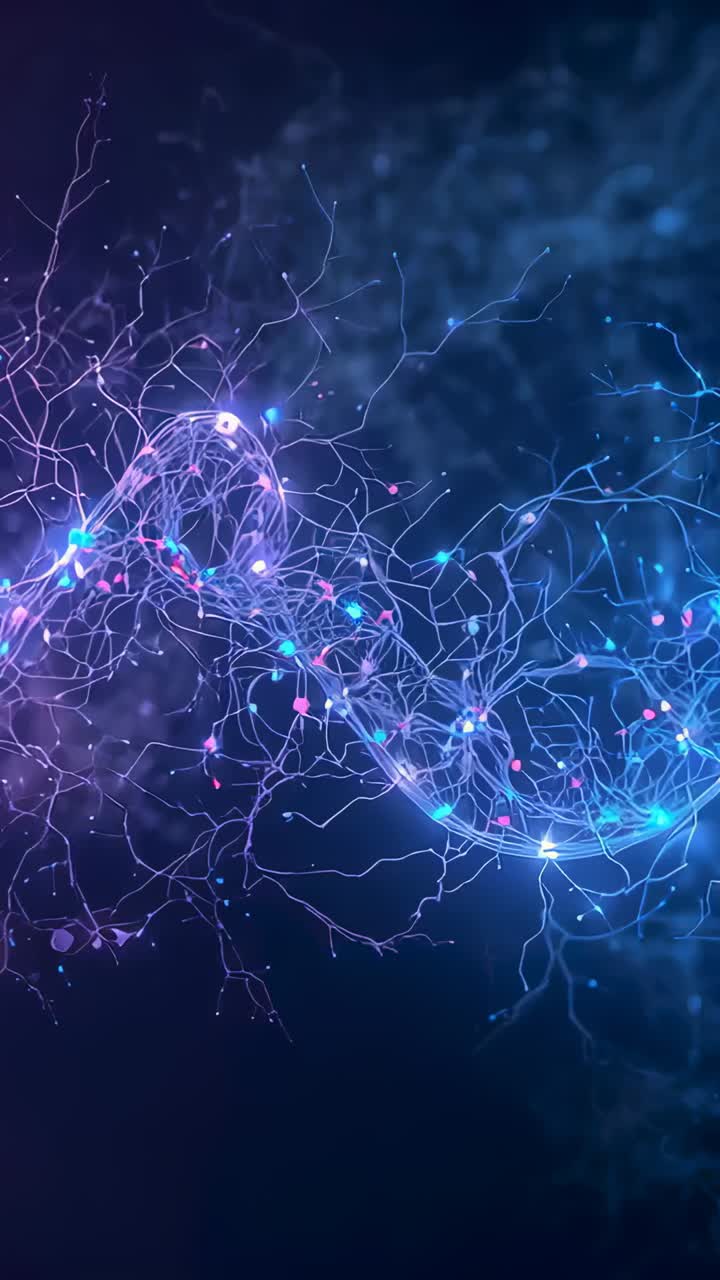 Vertical video: Pulsing filament shifting during frame sequence in violet, showing nodes and glows