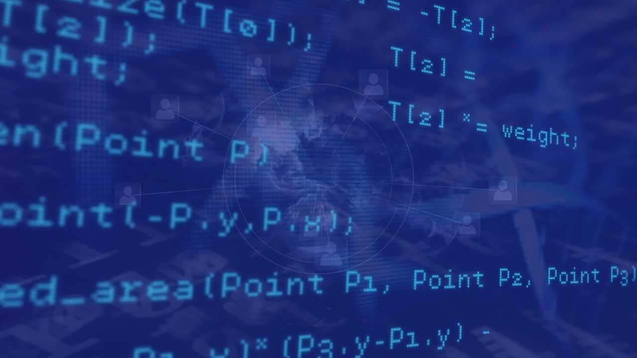 Animation of data processing over blue background