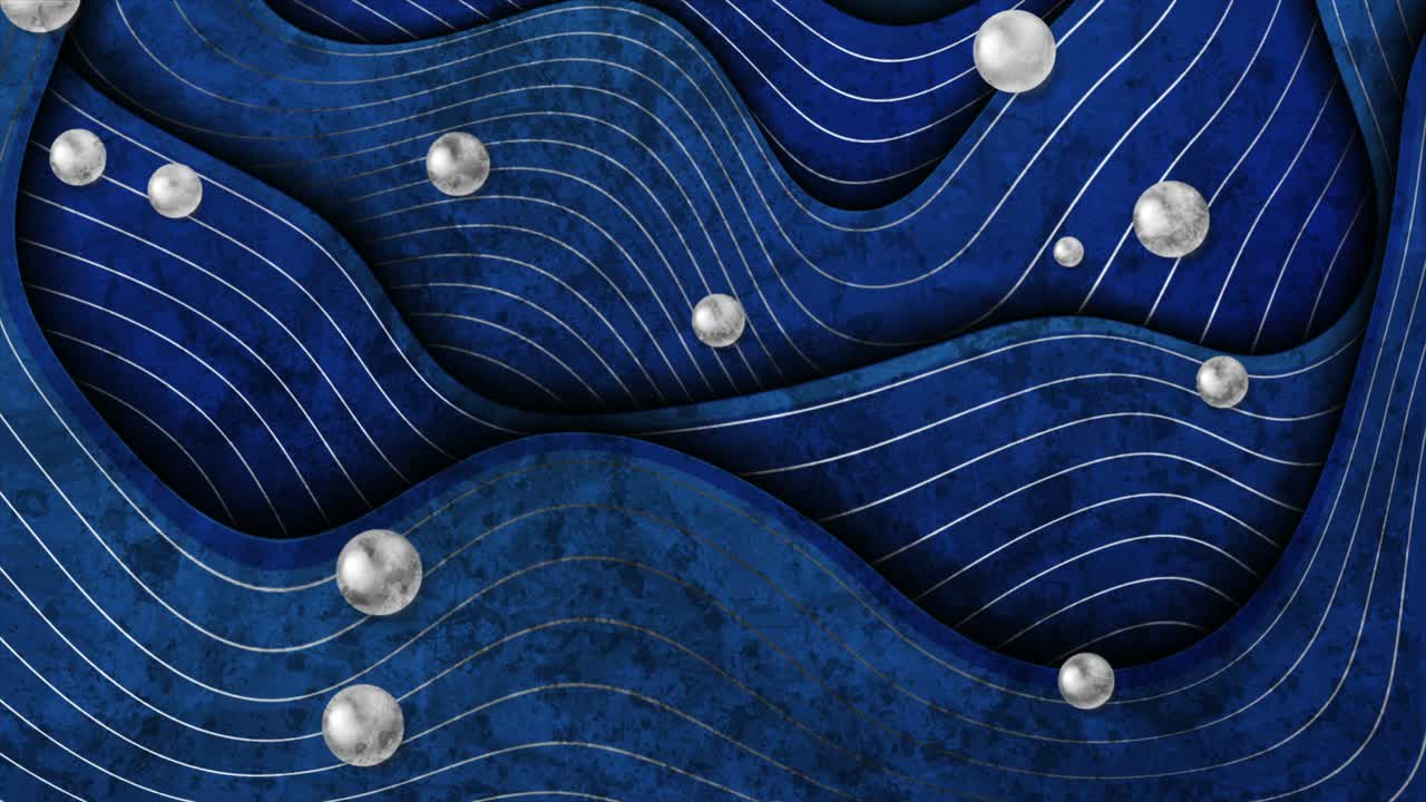 Grunge abstract blue silver motion background with waves and balls