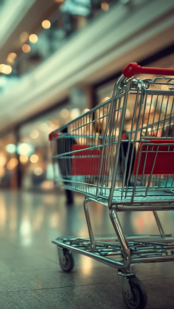 Un carrello della spesa in movimento: catturare l'essenza dell'esperienza di vendita al dettaglio mentre i clienti si muovono in uno spazio commerciale moderno